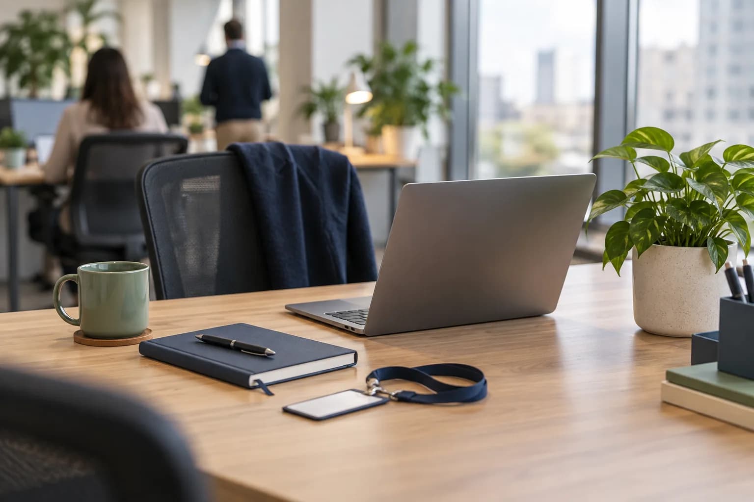 A desk set up and ready for a new employee's first day