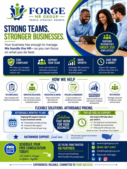 Strong Teams. Stronger Businesses. &mdash; Forge HR Group flyer