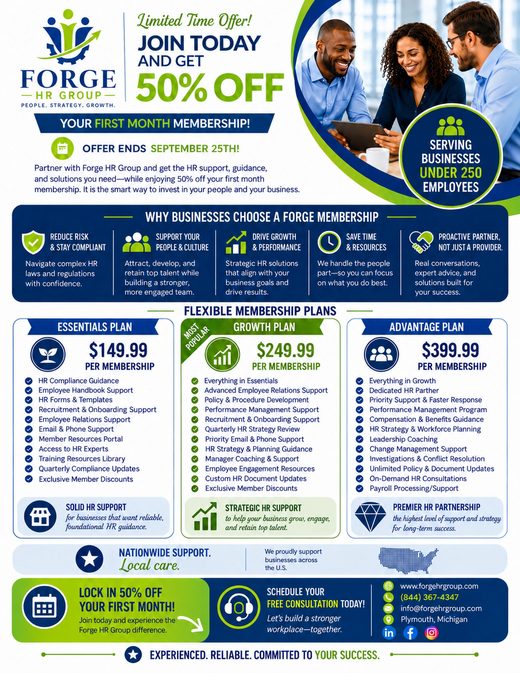 Membership Plans at a Glance &mdash; Forge HR Group flyer